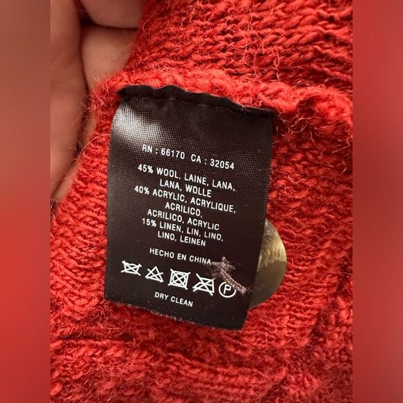 Anthropologie Sparrow Dankov Rust Wool Linen Blend Cable Knit Cardigan Size L‎ - Picture 6 of 9